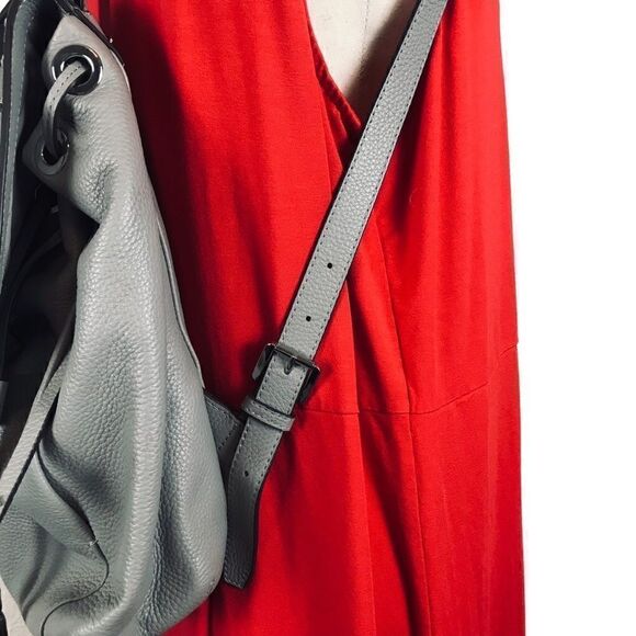 Michael Kors Riley rhinestone studded gray pebble drawstring leather backpack - Picture 6 of 14